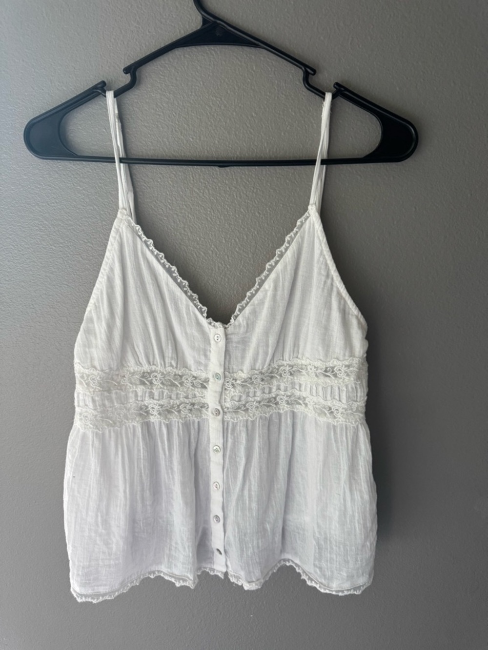 Zara White Lace-Trim Button Front Camisole